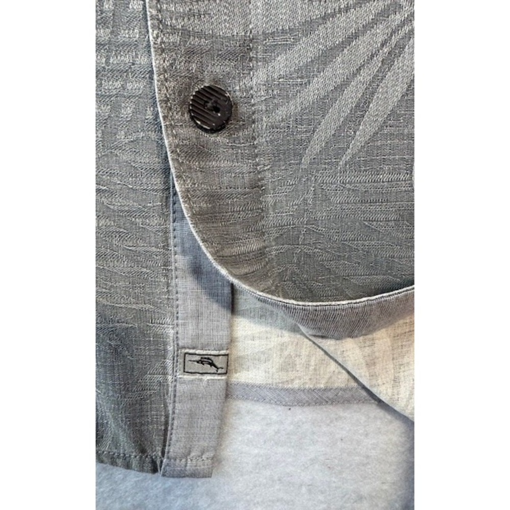 Tommy Bahama Mens Grey 100% Silk Palm Leaf Jacquard Short Sleeve Button Shirt 2X - Picture 3 of 8
